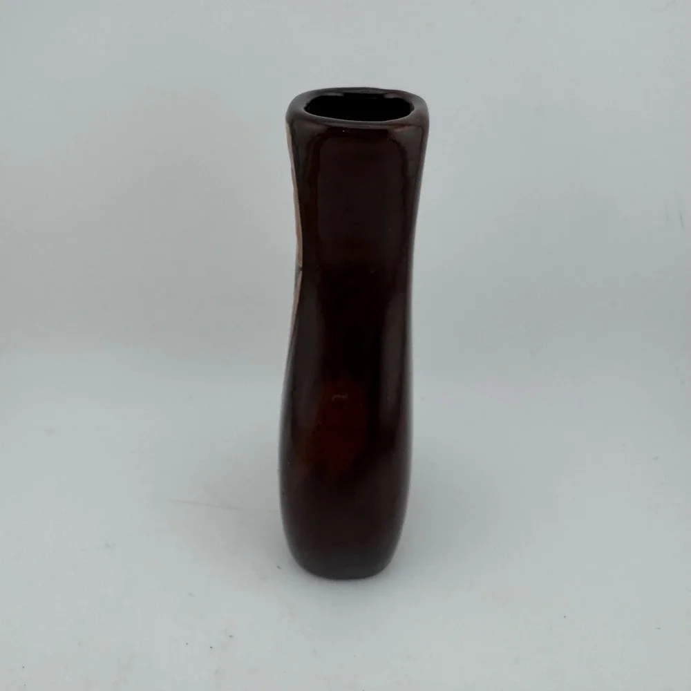 Sioux Pottery Brown Ceramic Bud Vase Hand Etched Irene Signed